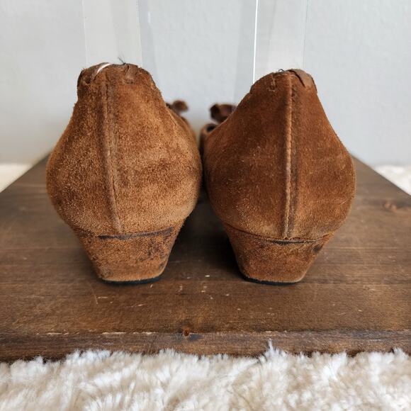 Prada Designer Kitten Heel Brown Suede Floral Pumps Women's Size 40 - Picture 6 of 14